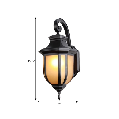 Lodge Swooping Arm Wall Lamp 1 Light Frosted Glass Wall Sconce Lighting Fixture in Black