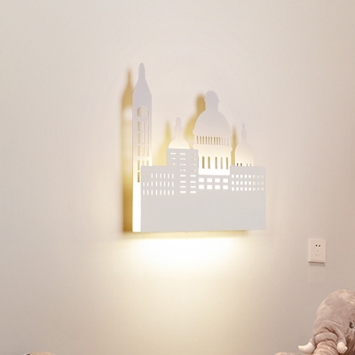 Metal Castle Wall Sconce Light Kids LED White Wall Lighting Fixture in Warm/White Light for Living Room