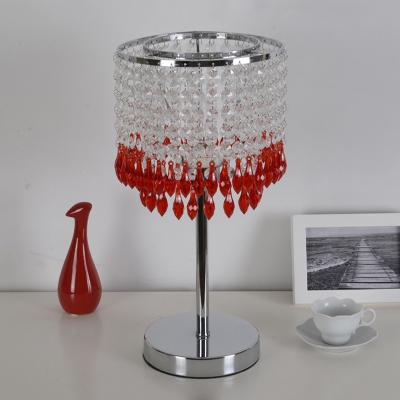 Modernist Cylinder Table Light 1 Bulb Clear Crystal Night Lighting in Red/Pink/Green for Bedroom
