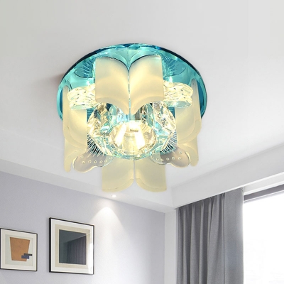 Modernist Floral Ceiling Lamp Beveled K9 Crystal LED Flush Mount Lighting Fixture in Blue/Gold/Tan