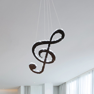 Modernist Musical Note Pendant Light LED Crystal Chandelier Lamp in Chrome, Warm/White Light