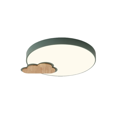 Nordic Full Moon and Cloud Flush Light Acrylic Bedroom LED Ceiling Lighting in Grey/Green and Wood, Warm/White Light