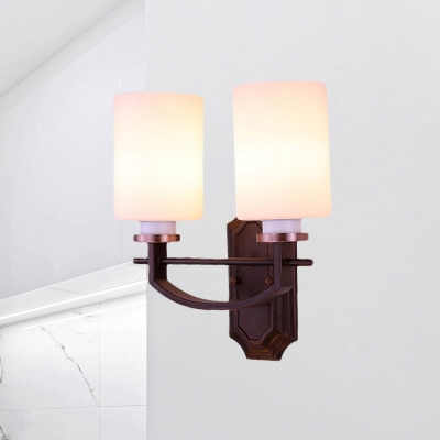 Opal Glass Black Wall Mount Light Fixture Cylinder Shade 1/2-Light Traditional Style Sconce