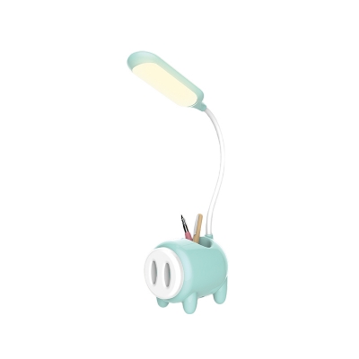 Pig Plastic Reading Light Cartoon Pink/Blue LED Study Lamp with Pen Container for Bedroom