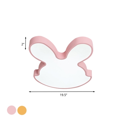 Pink/Yellow Bunny Flushmount Lamp Cartoon Acrylic LED Ceiling Light Fixture for Kids Bedroom