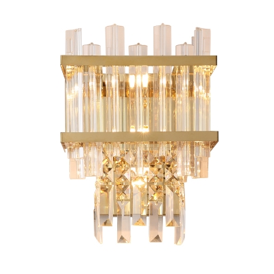 Postmodern Rectangle Flush Mount 3 Lights Clear Fluted Crystal Wall Sconce in Gold