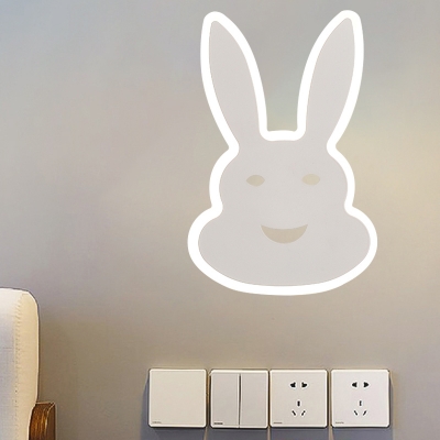 Rabbit/Fish Wall Mount Light Cartoon Acrylic Kids Bedside LED Flush Wall Sconce in Pink/White