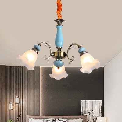 Scalloped Bedroom Chandelier Light Traditionalism White Glass 3/5 Bulbs Pewter/Light Blue Pendant Lamp