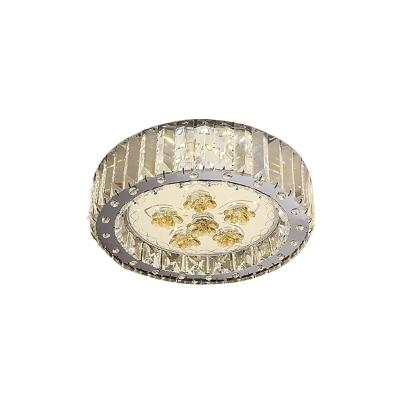 Nickel LED Ceiling Light Minimalism Crystal Prism Circle Flush Mount Lamp with Floral Design