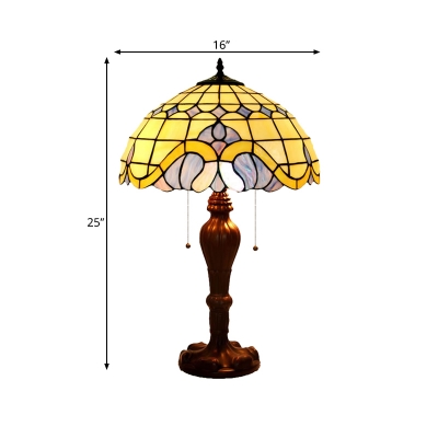 Stained Glass Coffee Night Table Light Lattice Bowl 2 Bulbs Tiffany Nightstand Lamp with Pull Chain