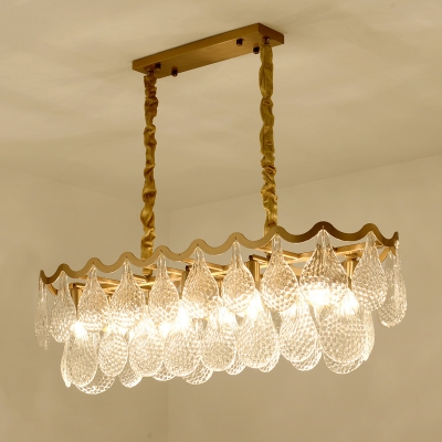 Tiered Teardrop Kitchen Island Light Modern Crystal 10-Bulb Gold Finish Hanging Pendant Light