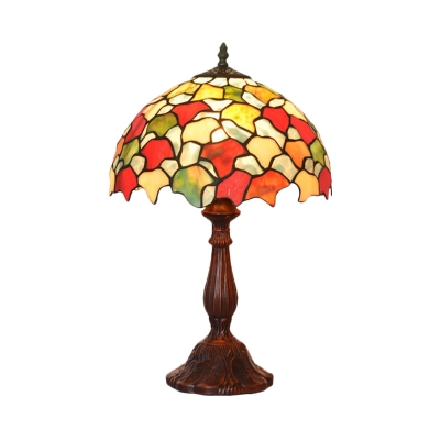 Tiffany Maple Leaf Table Lamp 1-Light Hand Cut Glass Night Light in Coffee with Urn-Shaped Base
