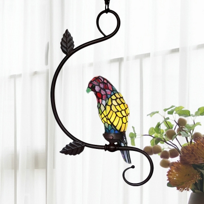 Tiffany Parrot Hanging Light Kit 1-Bulb Blue/Yellow Stained Glass Pendant Lighting Fixture