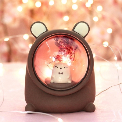 White/Coffee Crafted Rabbit Table Light Kids Resin Small LED Night Stand Lamp for Children Room