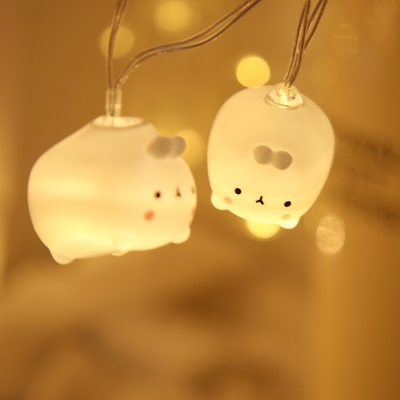 White Cute Bunny LED String Lights Cartoon 20/40 Heads Plastic String Pendant Lamp, 6.5/13.1ft