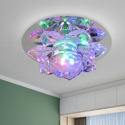 

White Lotus Flush Light Minimalism Crystal LED Bedroom Flush Mount Lamp in Warm/White/Multi Color Light, HL621684