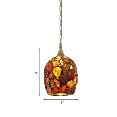 1-Head Dining Room Pendant Light Kit Tiffany Style Brass Hanging Lamp with Dome Stone Shade
