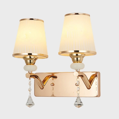 2-Light Opal Frosted Glass Sconce Postmodern Gold Cone Bedside Wall Mount Light Fixture