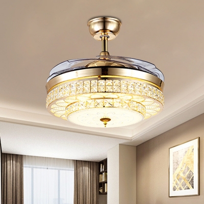 2-Tier Hanging Fan Light Contemporary Crystal Encrusted 19.5