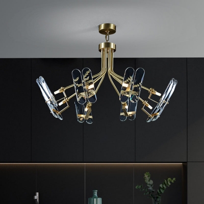 8-Head Burst Designed Flush Chandelier Postmodern Brass Oval Crystal Semi Flush Mount Ceiling Light