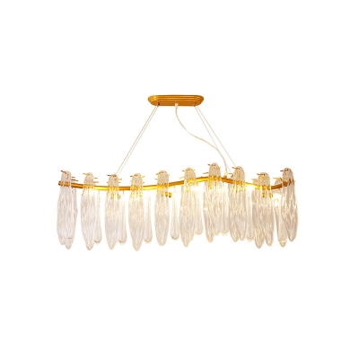 8 Lights Island Pendant Modern Leaf Textured Crystal Hanging Lamp with Wavy Rod Arm in Gold