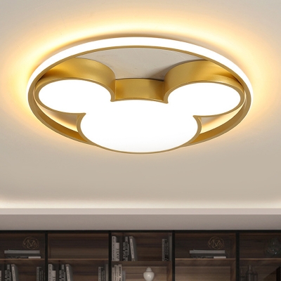 Acrylic Mouse Head Flushmount Lighting Kids LED Gold Ceiling Flush Mount in Warm/White Light