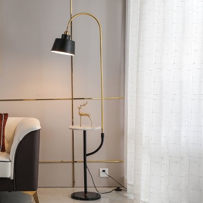 Barn Shaped Gooseneck Floor Lighting Postmodernist Metal 1-Light Living Room Floor Lamp with Marble Side Table