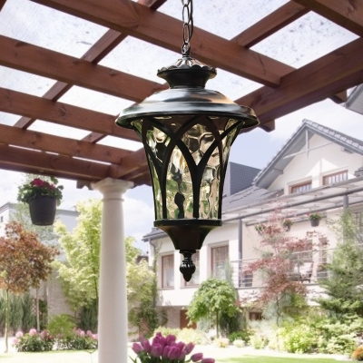 Black 1-Light Ceiling Pendant Cottage Clear Dimpled Glass Urn-Shaped Hanging Light for Outdoor