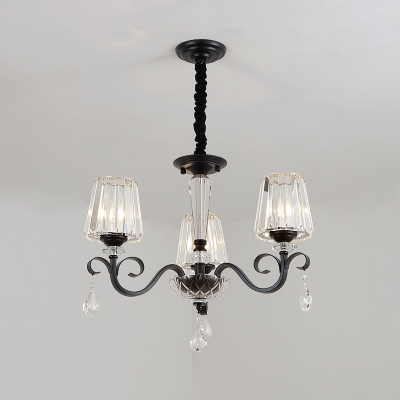 Black 3/6 Bulbs Chandelier Lighting Minimalist Crystal Block Conic Hanging Ceiling Lamp