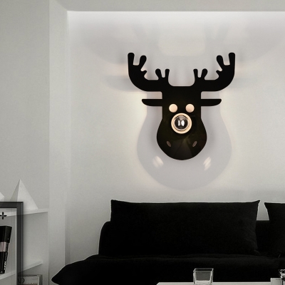 Black Elk Head Flush Wall Sconce Nordic 1 Bulb Metal Wall Mounted Lamp with Acrylic Shade