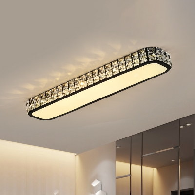 Black/White Linear Ceiling Lamp Simple Faceted Crystal LED Hallway Flush Light Fixture, 15