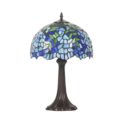 Bowl Nightstand Light Baroque Style Cut Glass 1-Light Bronze Leaf Patterned Table Lamp