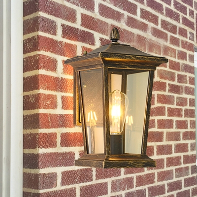 Bronze Lantern Wall Lighting Country Style Clear Glass 1 Head Outdoor Wall Hanging Light