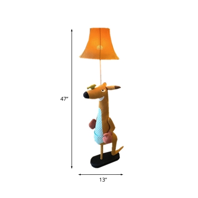 Brown Kangaroo Stand Up Light Cartoon 1-Head Fabric Standing Floor Lamp with Bell Shade