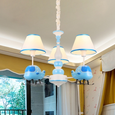 Cartoon Airplane Resin Drop Lamp 3/5-Head Chandelier Light Fixture with Conical Fabric Shade in Blue