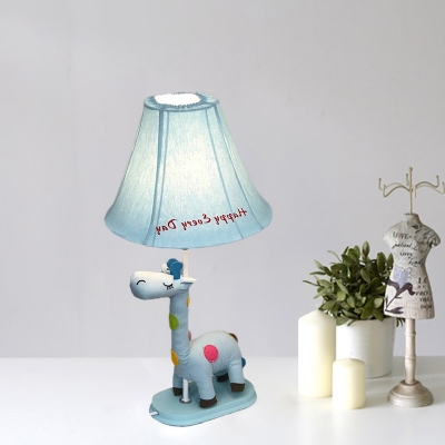 Cartoon Giraffe Fabric Desk Light 1 Head Night Table Lamp with Bell Shade in Pink/Yellow/Blue for Nursery