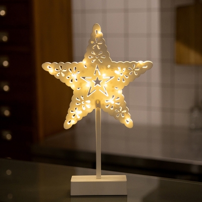 Carved Small LED Table Lamp Modern Plastic White Nightstand Light with Loving Heart/Star/Christmas Tree Design