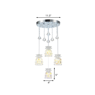 Chrome Cup Cluster Pendant Light Contemporary Crystal Block 4-Bulb Restaurant Hanging Lamp