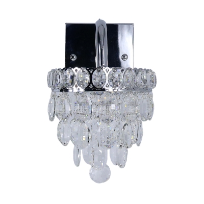 Chrome Layered Wall Sconce Light Modern Cut Crystal Living Room LED Wall Lamp Fixture