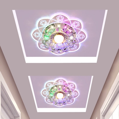 Clear Crystal Bloom Flush Mount Modern Style LED Porch Flushmount Lighting in Warm/Blue/Multi Color Light