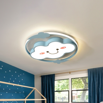 Cloud/Rainbow Kids Bedroom Ceiling Lamp Iron Cartoon LED Flush Mount Lighting Fixture in Pink/Blue