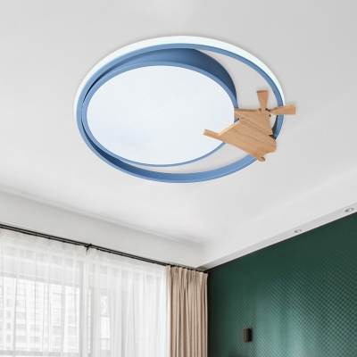Creative Circular Flush Mount Light Acrylic LED Bedroom Ceiling Lighting in White with Wood Decor