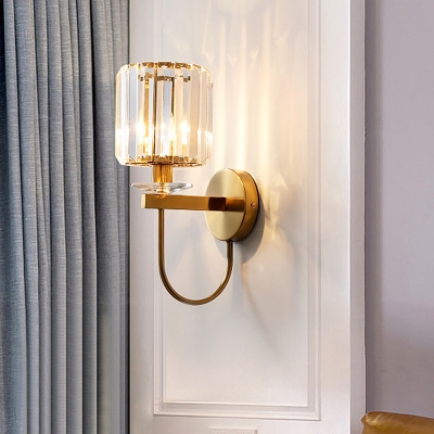 Crystal Cup Wall Mounted Light Postmodern Single Living Room Sconce with Gold Arched Arm