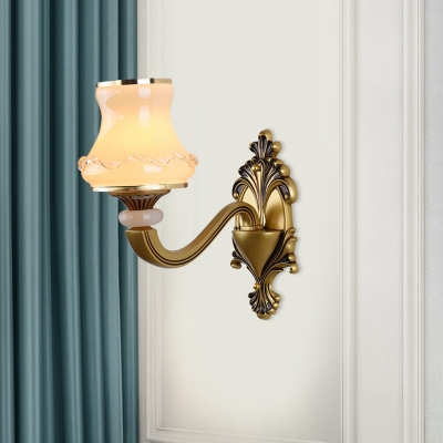 Curved Frosted Glass Wall Lamp Traditionalist 1/2-Light Living Room Wall Mounted Light in Brass