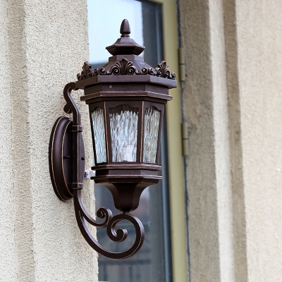 Dark Coffee 1-Light Wall Lamp Retro Water Glass Lantern Wall Sconce Lighting Fixture