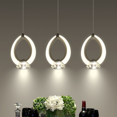 Diamond Ring Shaped Pendulum Light Modern Beveled Crystal LED White Ceiling Suspension Lamp