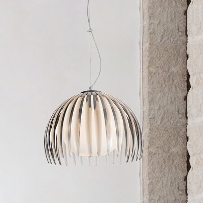 Dome Hanging Light Fixture Modernist Opal Glass 1-Bulb Kitchen Drop Pendant in Grey with Extra Cage Guard