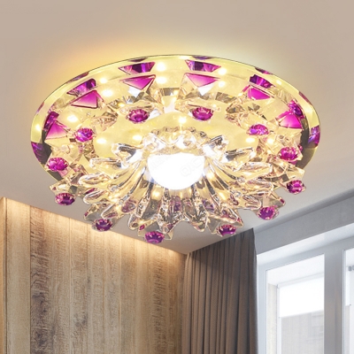 Flared Hallway Ceiling Light Fixture Minimalist Clear Crystal LED Purple Flush Mount Lamp