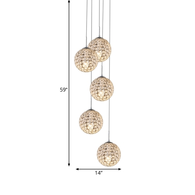 Globe Crystal Cluster Pendant Modernism 3/5/6-Light Dining Room Hanging Light in Gold