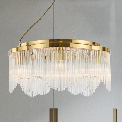 Gold 5 Bulbs Chandelier Lamp Mid Century Crystal Rod Waveform Hanging Light Fixture
